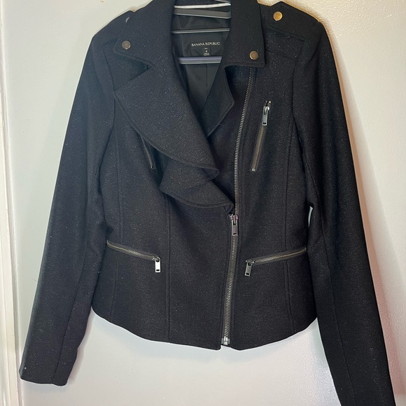 Banana Republic black sparkly women’s jacket. Long sleeve, zipper size 4 - Picture 1 of 14